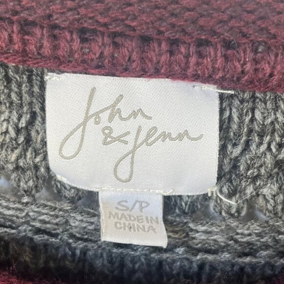 John & Jenn Angora Blend Sweater Womens Small Burgundy Gray Chunky Knit - Picture 5 of 7